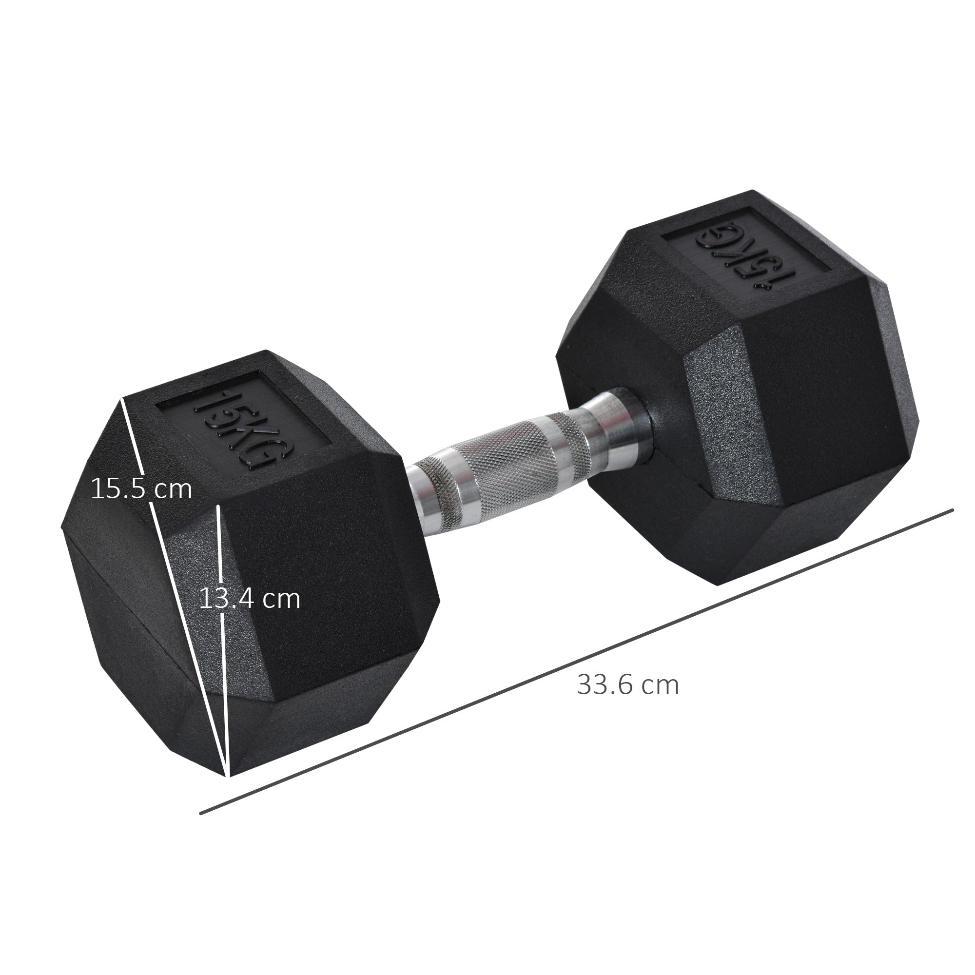 2x15kg Rubber Hex Dumbbell