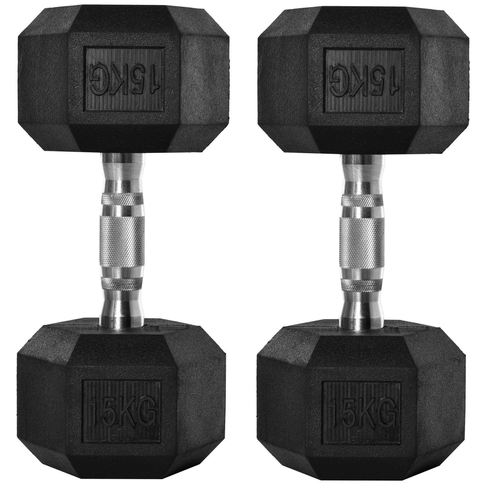 2x15kg Rubber Hex Dumbbell
