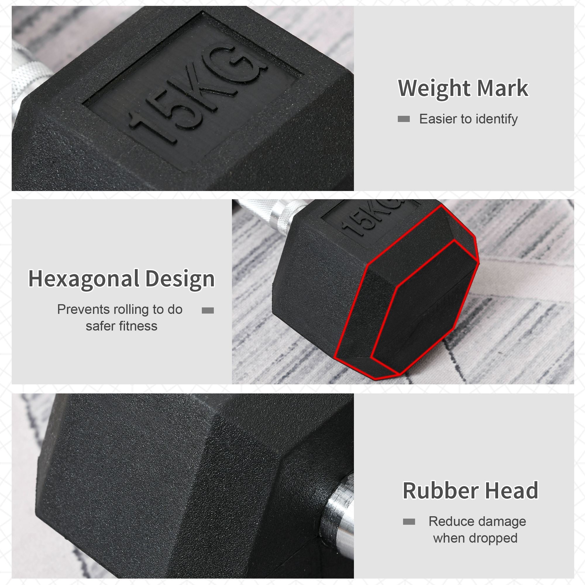 2x15kg Rubber Hex Dumbbell
